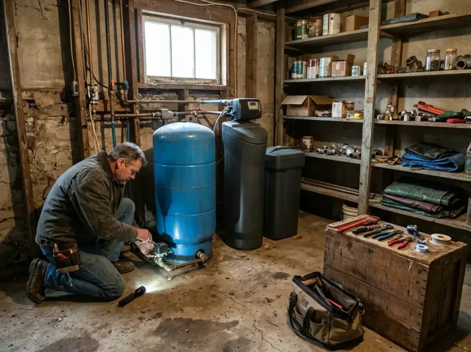 Plumber — Basement — Plumber, Pressure Tank, Water Softener, Basement, Plumbing
